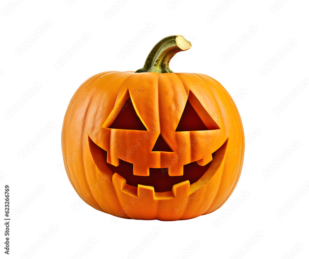 Carved halloween jack o lantern pumpkin isolated on transparent background - obrazy, fototapety, plakaty 