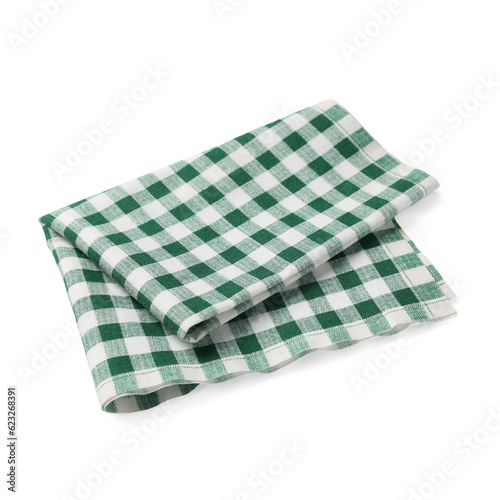 New green checkered tablecloth on white background