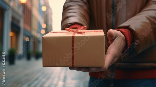 Close-up of man's hands delivering package
