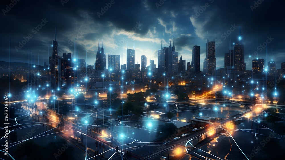 Obraz premium Connected Cities: Smart City Communication and Global Network