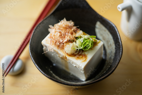 hiyayakko, japanse cold tofu with soy sauce photo