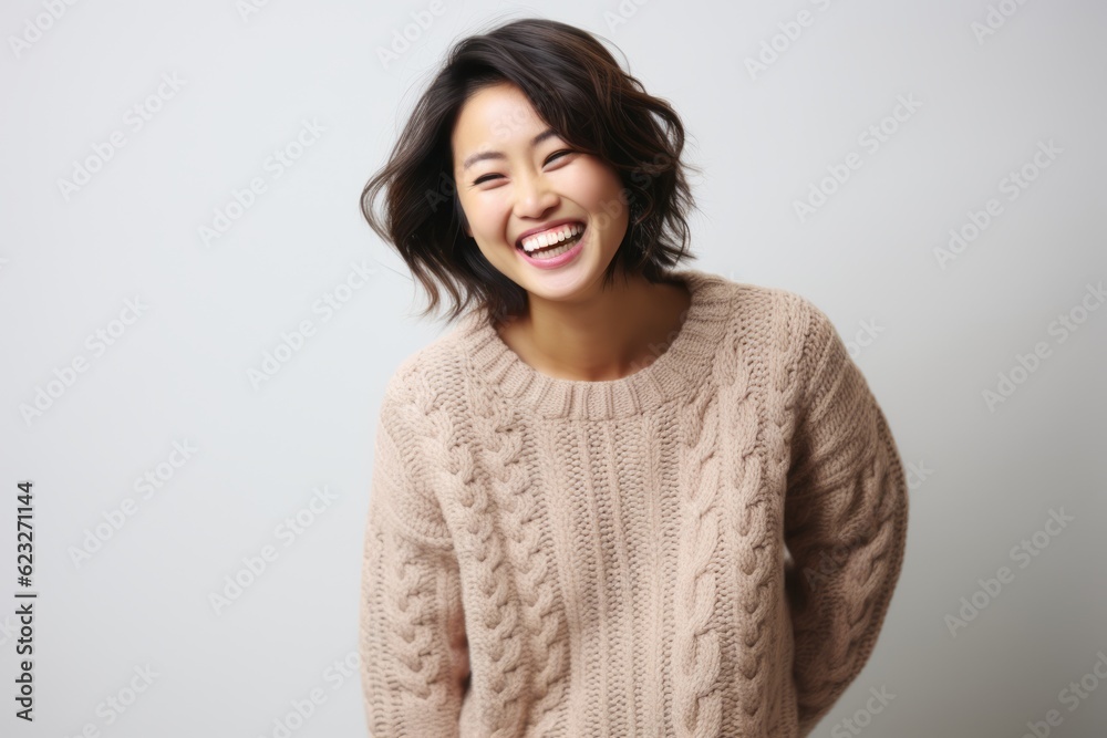 Young beautiful asian woman laughing and looking at the camera in studio Young beautiful asian woman laughing and looking at the camera in studio