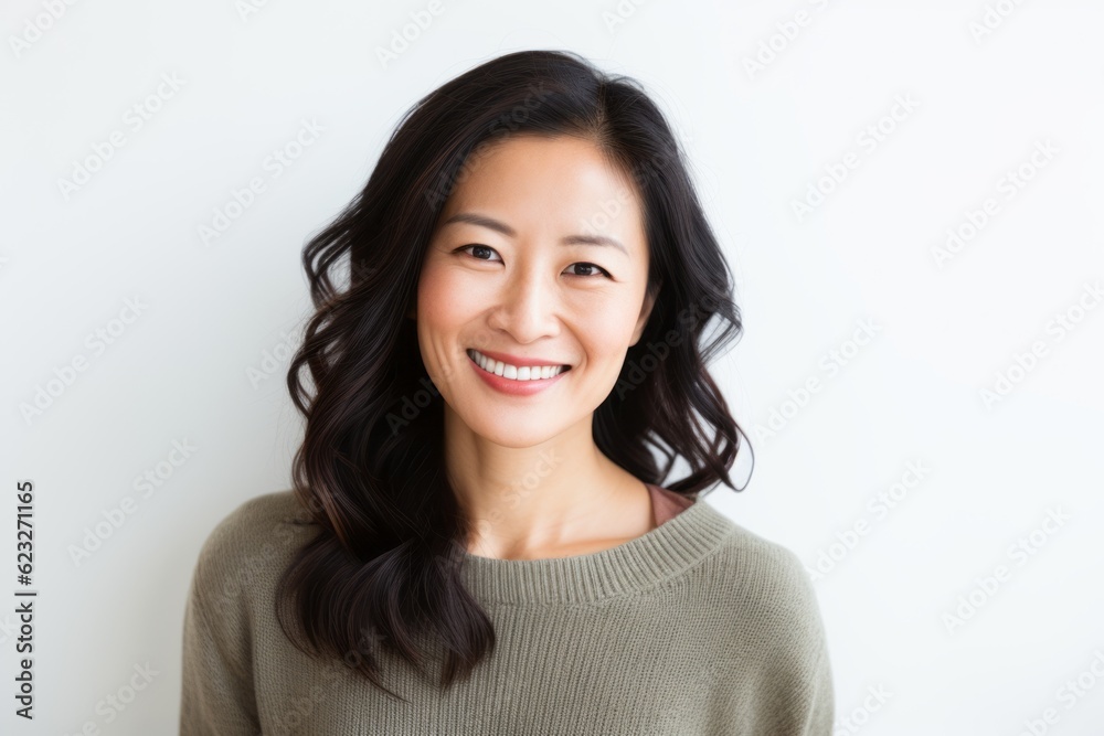 Portrait of a smiling asian woman looking at camera on white background Portrait of a smiling asian woman looking at camera on white background