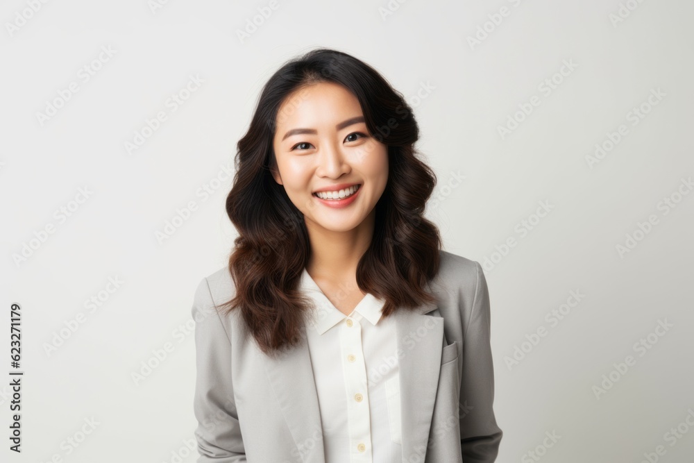 Portrait of a smiling asian businesswoman standing against white background Portrait of a smiling asian businesswoman standing against white background