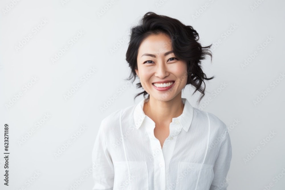 Portrait of a smiling businesswoman standing over white background and looking at camera Portrait of a smiling businesswoman standing over white background and looking at camera
