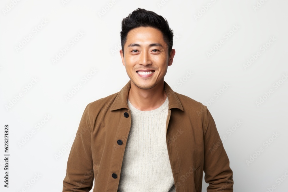 Portrait of a smiling young asian man standing against white background Portrait of a smiling young asian man standing against white background