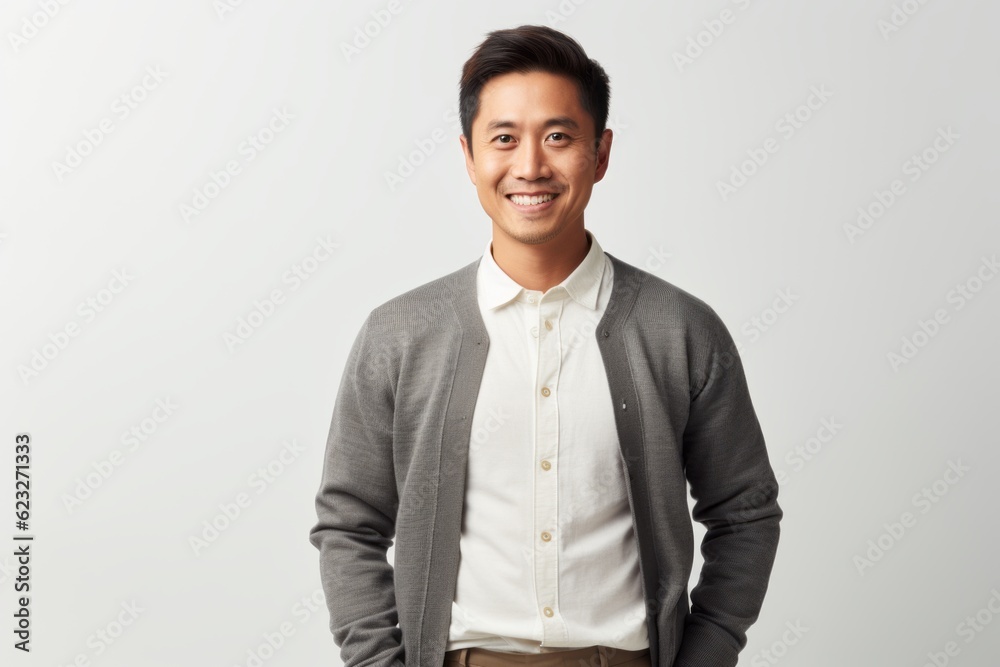 Portrait of a smiling young asian man standing against white background Portrait of a smiling young asian man standing against white background