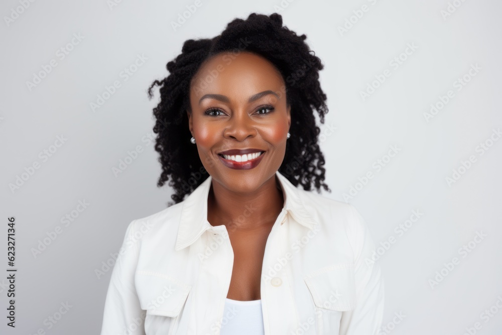 Portrait of a smiling african american businesswoman over gray background