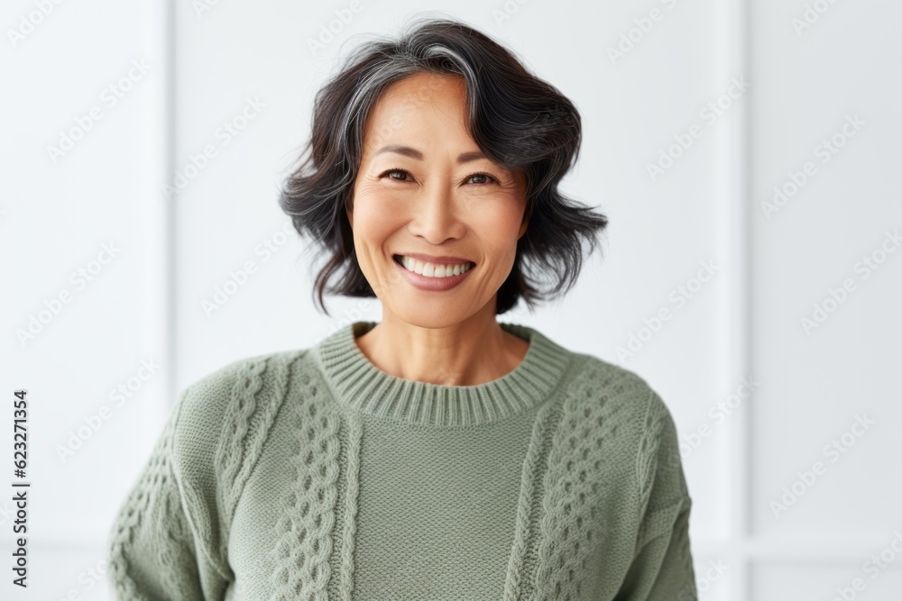 smiling asian senior woman in green pullover looking at camera smiling asian senior woman in green pullover looking at camera
