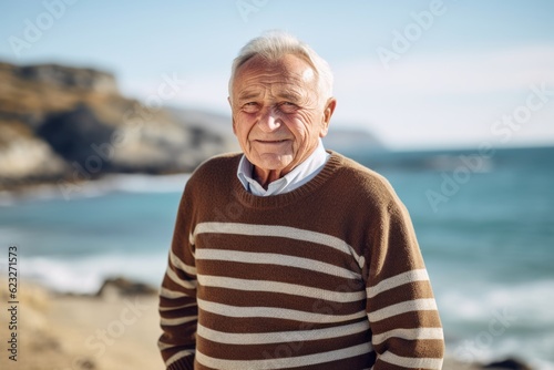 Portrait of senior man standing at the beach on a sunny day