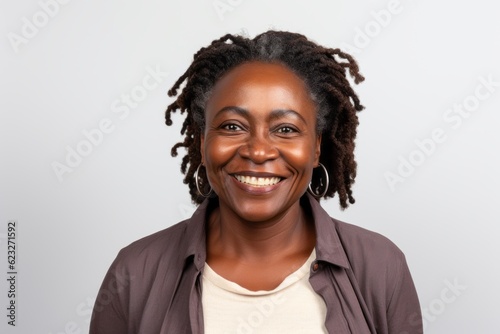 Portrait of a beautiful african american woman smiling against white background