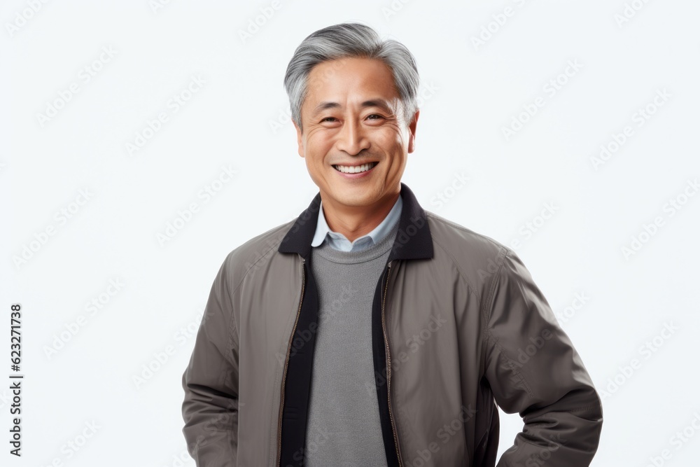 Portrait of a happy senior asian man smiling over white background Portrait of a happy senior asian man smiling over white background