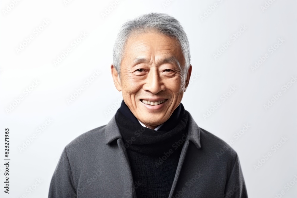Portrait of a senior asian man wearing coat on white background Portrait of a senior asian man wearing coat on white background