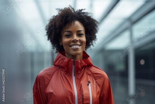 Portrait of smiling african american woman in sportswear