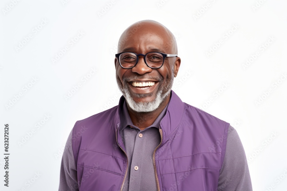 Portrait of a happy senior man smiling at the camera on white background