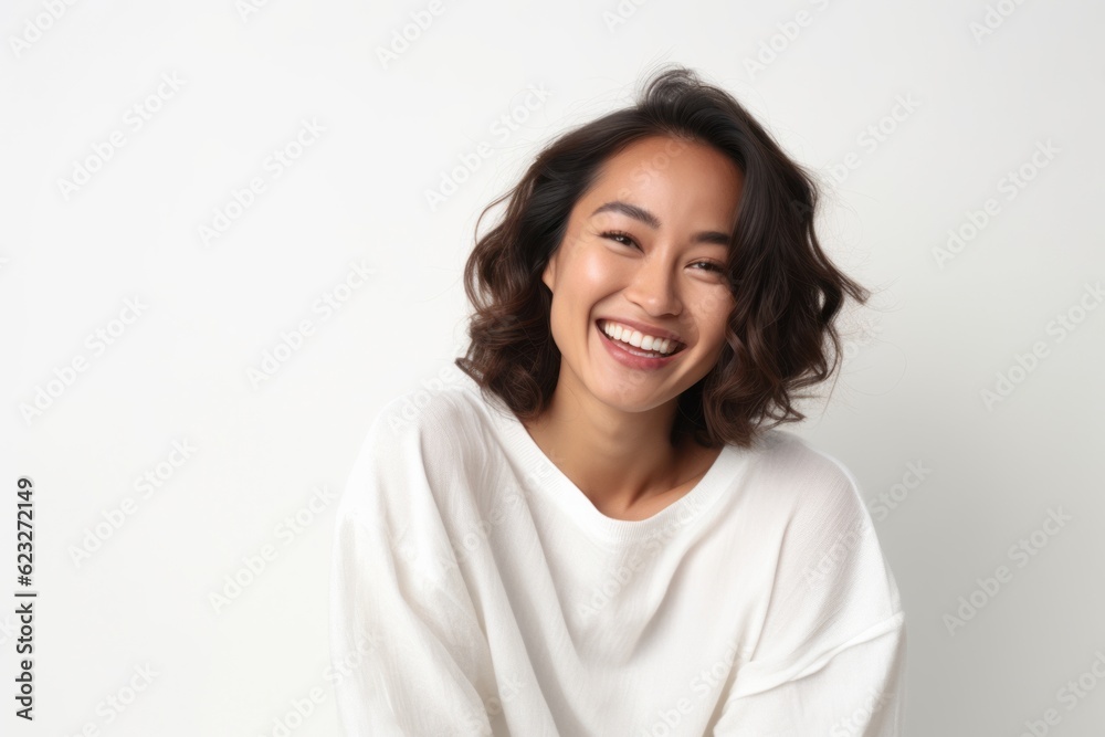 Portrait of beautiful young asian woman smiling on white background. Portrait of beautiful young asian woman smiling on white background.
