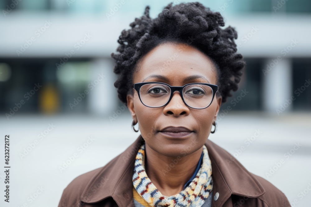 Portrait of african american woman in eyeglasses outdoors Portrait of african american woman in eyeglasses outdoors