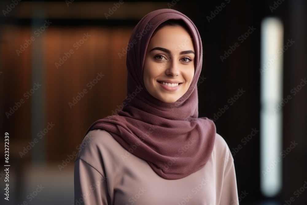 Portrait of beautiful muslim woman with hijab looking at camera and smiling Portrait of beautiful muslim woman with hijab looking at camera and smiling