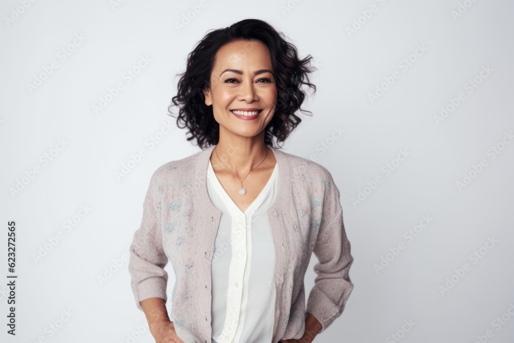 Portrait of a smiling businesswoman standing over white background and looking at camera Portrait of a smiling businesswoman standing over white background and looking at camera