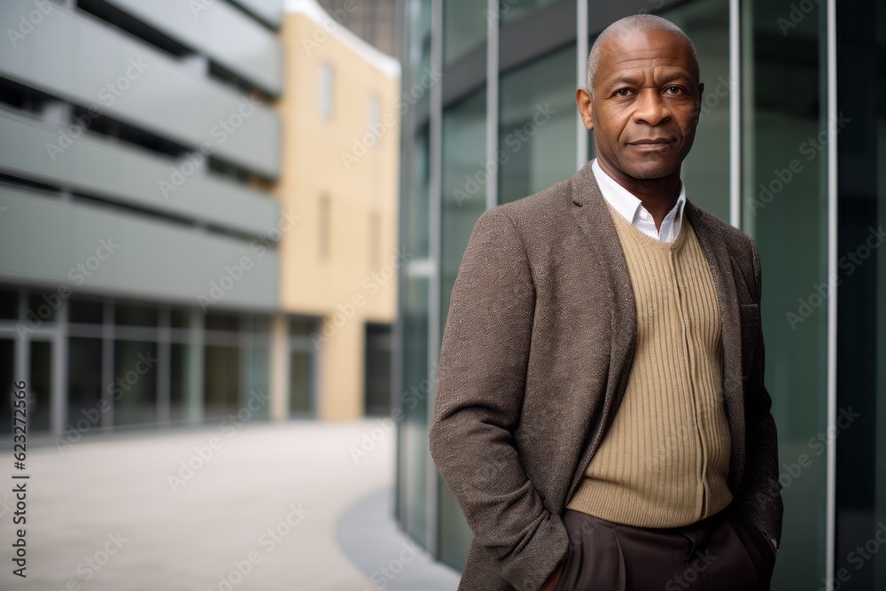 Portrait of confident mature African businessman standing outdoors with hands in pockets Portrait of confident mature African businessman standing outdoors with hands in pockets