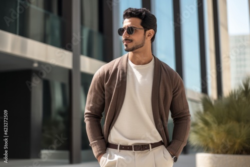 Obraz na płótnie handsome indian man in sunglasses with hand in pocket looking away w salonie