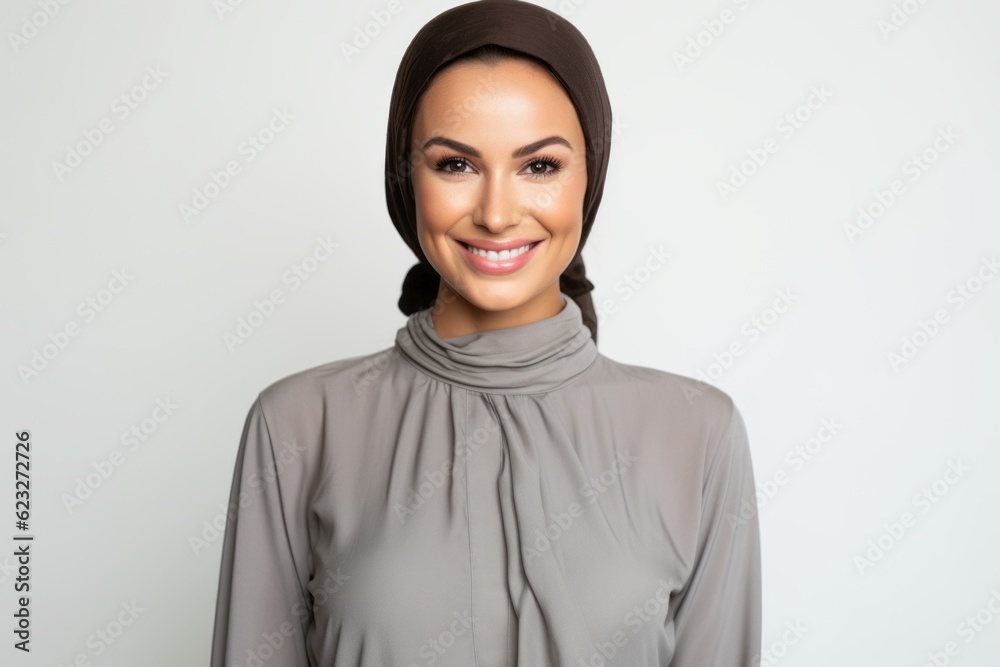 Portrait of a beautiful muslim woman in hijab smiling at the camera Portrait of a beautiful muslim woman in hijab smiling at the camera