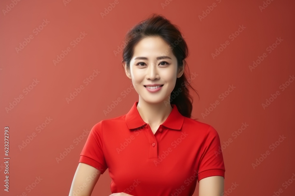 Portrait of a beautiful young asian woman in red shirt. Portrait of a beautiful young asian woman in red shirt.