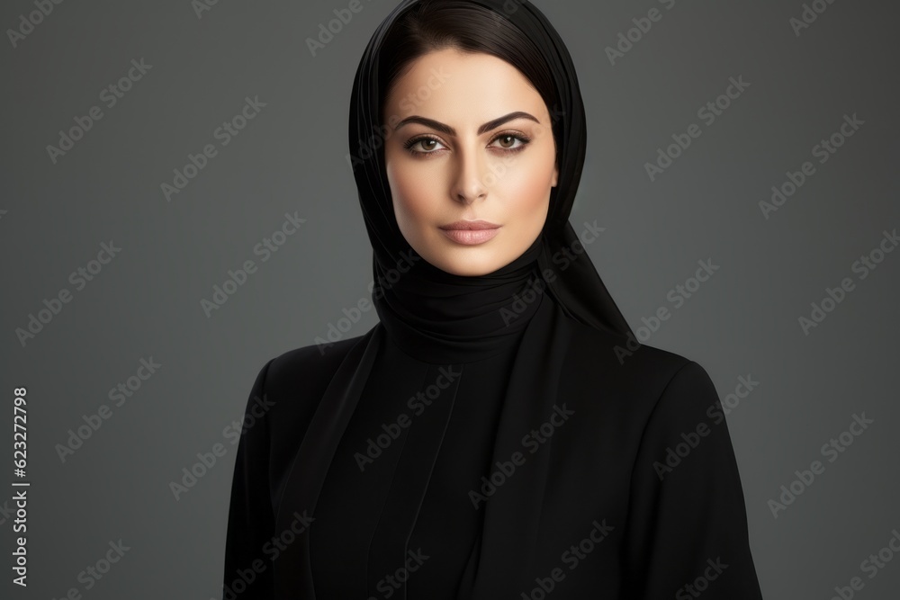 Portrait of a beautiful young muslim woman in black hijab. Portrait of a beautiful young muslim woman in black hijab.