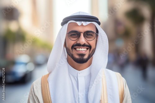 Lifestyle portrait photography of a happy Saudi Arabian man in his 30s wearing a chic cardigan against an abstract background 