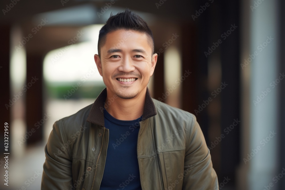 Portrait of a handsome asian man smiling at the camera outdoors Portrait of a handsome asian man smiling at the camera outdoors