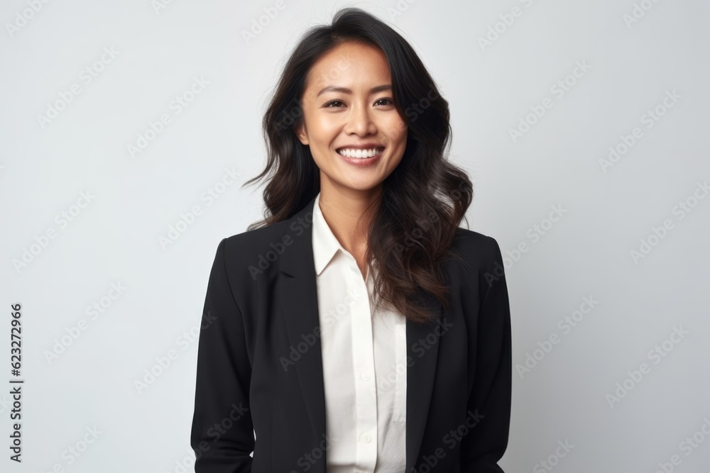 Portrait of a smiling young businesswoman standing over white background. Portrait of a smiling young businesswoman standing over white background.