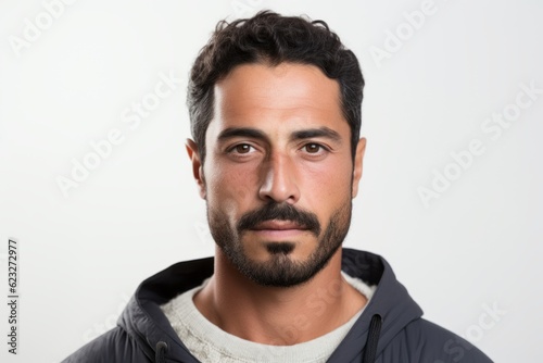 Portrait of a handsome young man with beard and mustache wearing a hoodie
