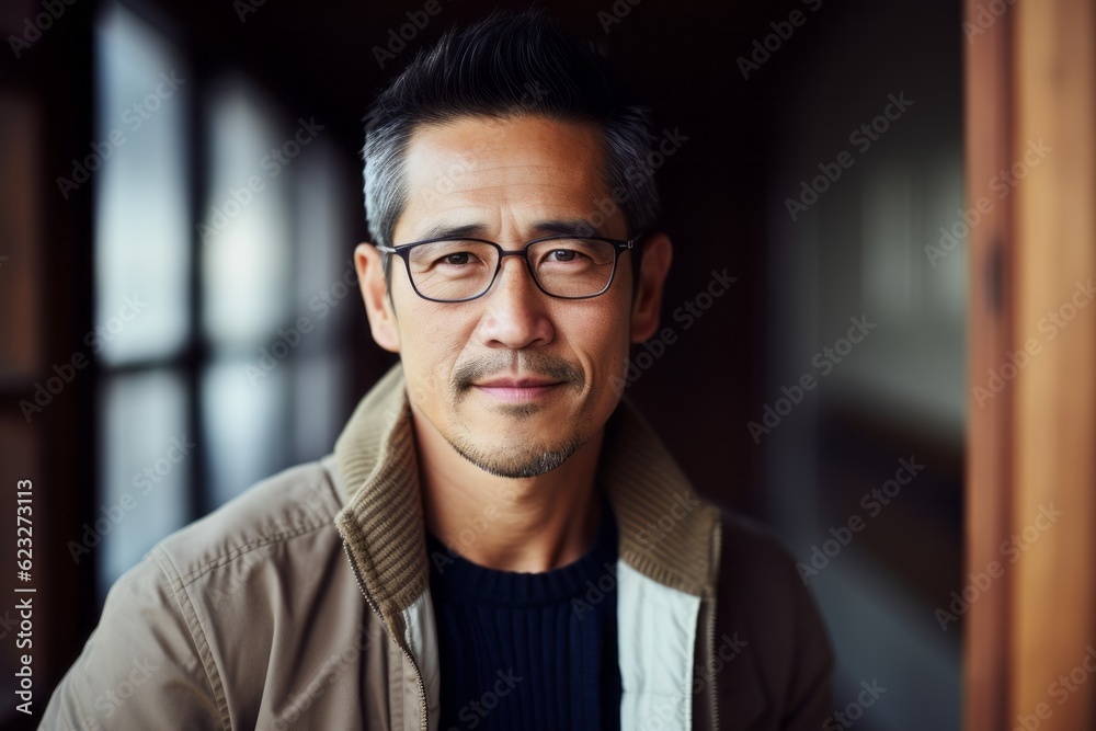 Portrait of a handsome asian man in casual clothes and eyeglasses