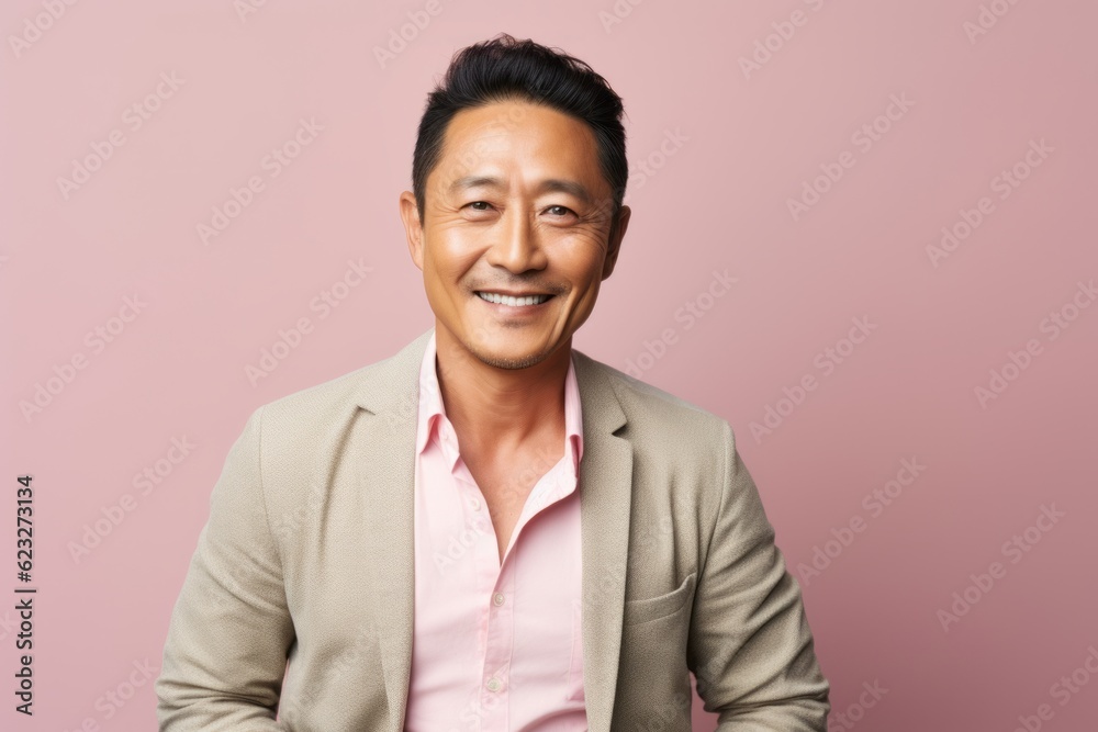 Portrait of a happy asian man looking at camera over pink background Portrait of a happy asian man looking at camera over pink background
