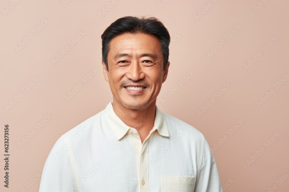 Portrait of a smiling asian man looking at camera isolated over beige background Portrait of a smiling asian man looking at camera isolated over beige background