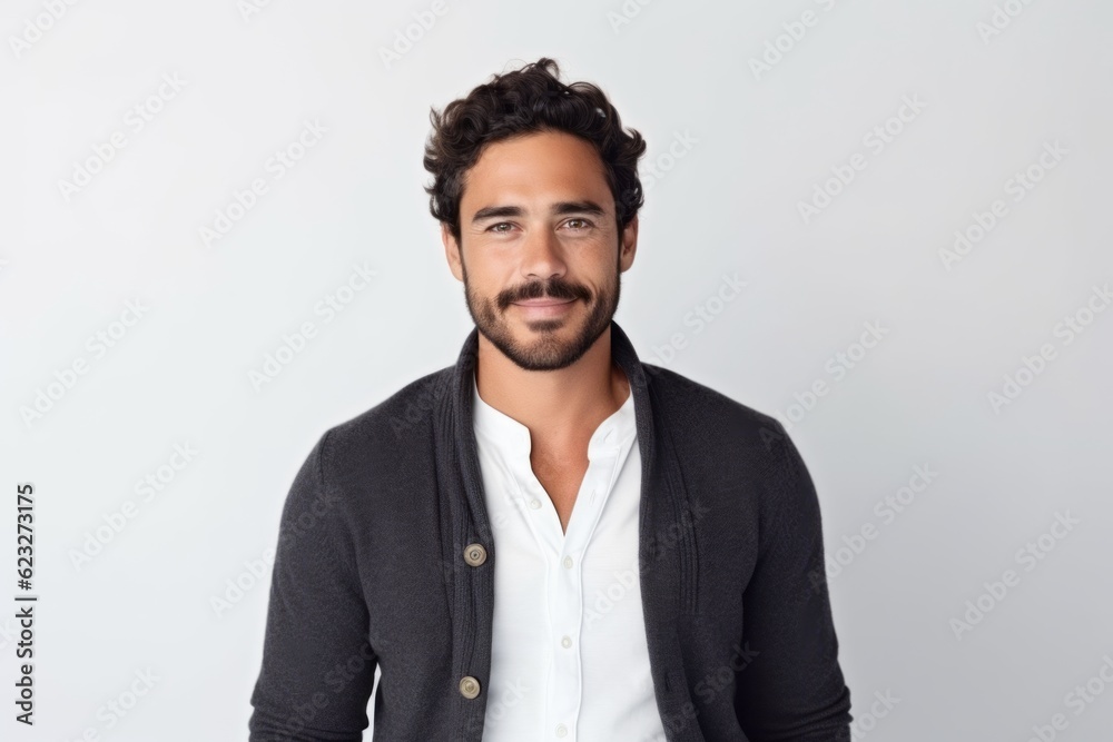 Portrait of handsome young man with beard looking at camera over white background Portrait of handsome young man with beard looking at camera over white background