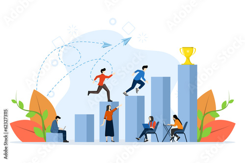 Slika na platnu concept of people running to their goal in columns, motivation moving up, teamwork to achieve business goals