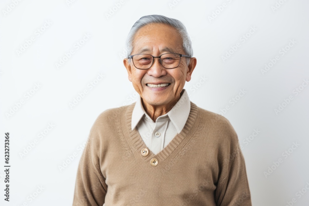 Portrait of happy senior asian man looking at camera on white background Portrait of happy senior asian man looking at camera on white background
