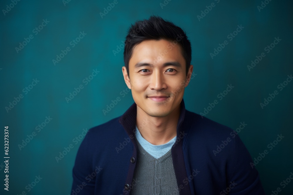 Medium shot portrait photography of a satisfied Chinese man in his 30s wearing a chic cardigan against an abstract background Medium shot portrait photography of a satisfied Chinese man in his 30s wearing a chic cardigan against an abstract background