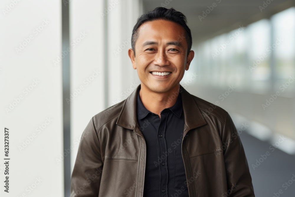 Portrait of a handsome Asian man smiling at the camera while standing in an office building Portrait of a handsome Asian man smiling at the camera while standing in an office building