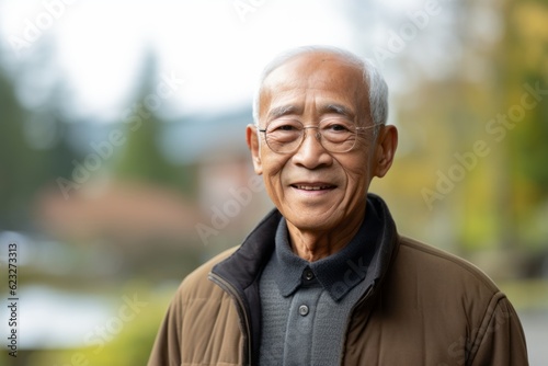 Portrait of a happy asian senior man smiling in the park
