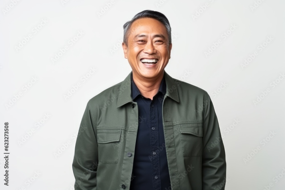 Portrait of happy Asian man laughing and looking at camera over white background Portrait of happy Asian man laughing and looking at camera over white background