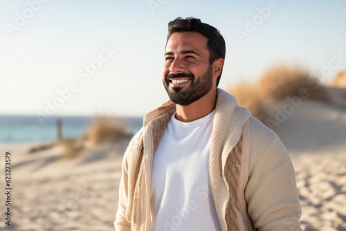 Portrait of a handsome young man smiling while standing on the beach