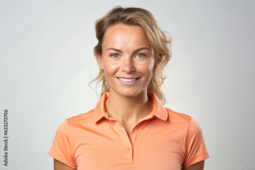 Portrait of beautiful young blond woman in orange t-shirt. Portrait of beautiful young blond woman in orange t-shirt.