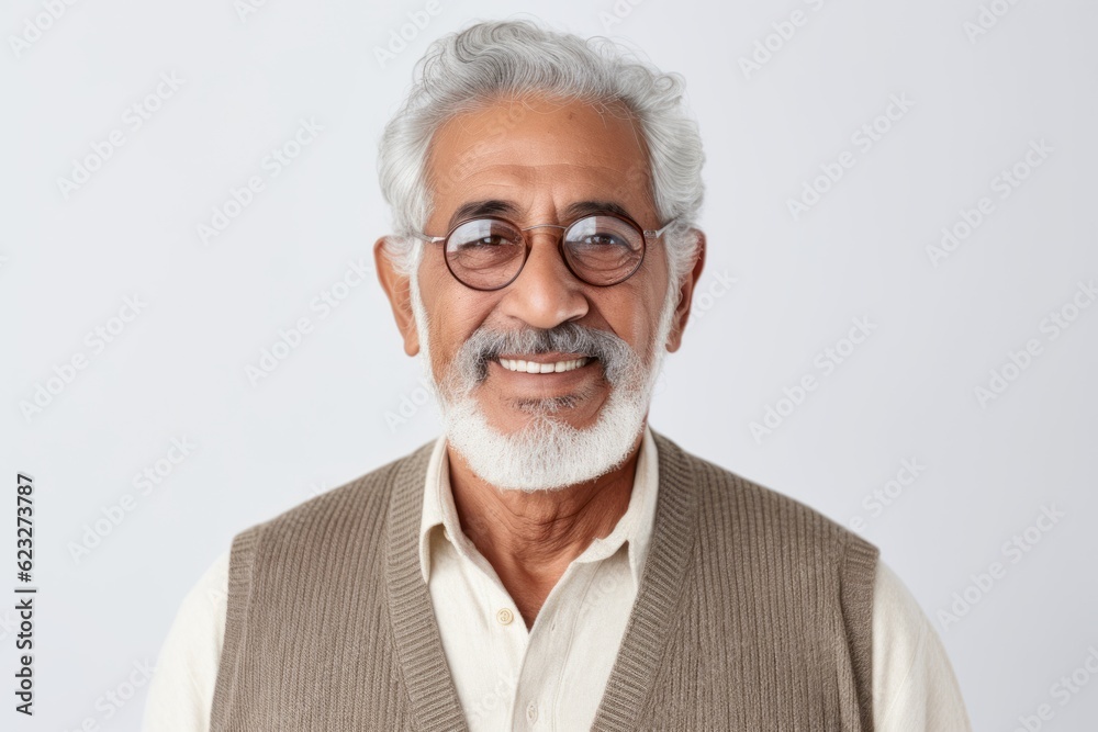 Portrait of handsome senior man in eyeglasses smiling at camera