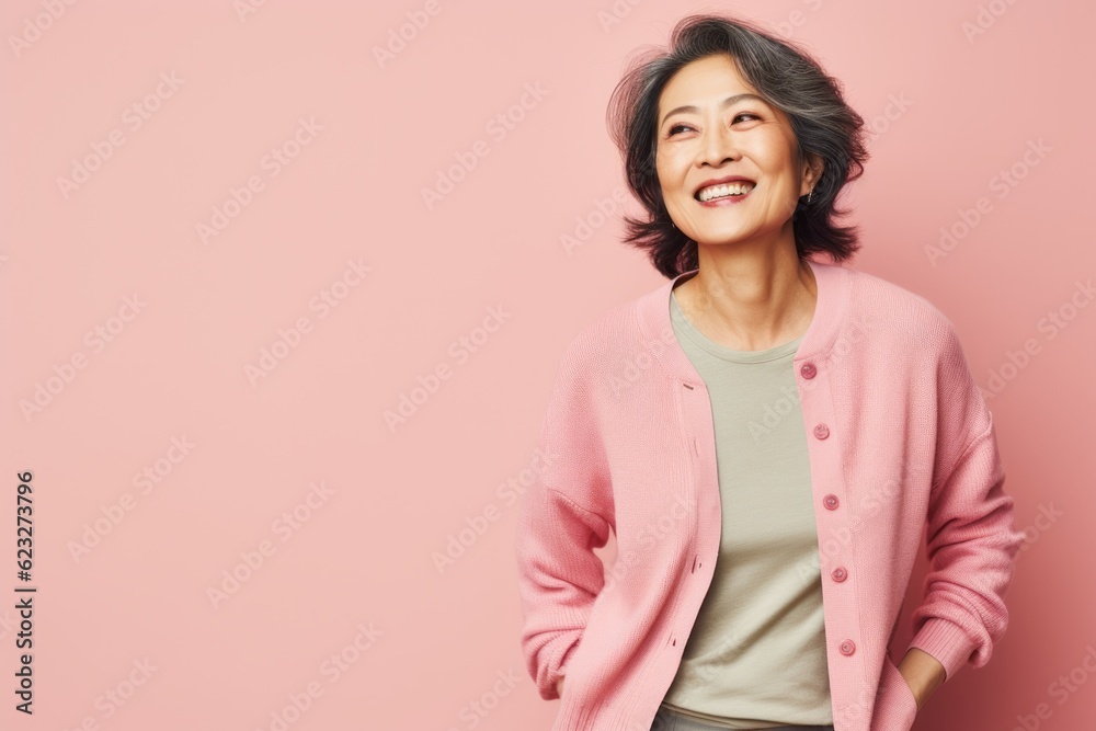 Happy asian senior woman smiling at camera isolated over pink background. Happy asian senior woman smiling at camera isolated over pink background.