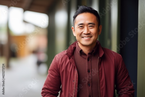 Portrait of a happy asian man smiling and looking at camera