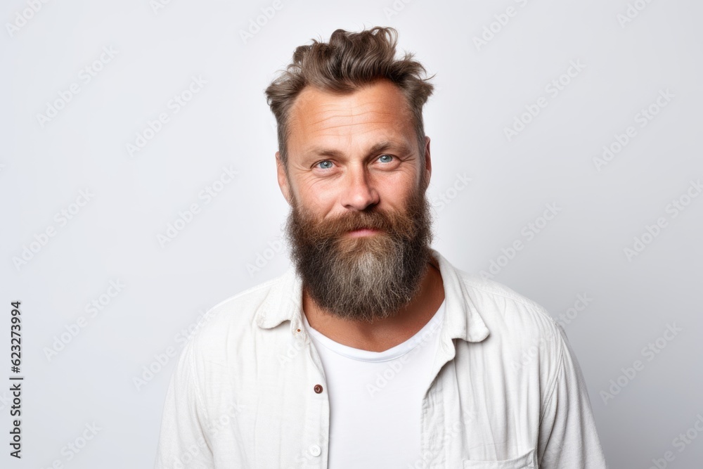 Portrait of a bearded man in a white shirt on a white background Portrait of a bearded man in a white shirt on a white background