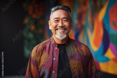 Portrait of a happy senior Asian man smiling and looking at camera