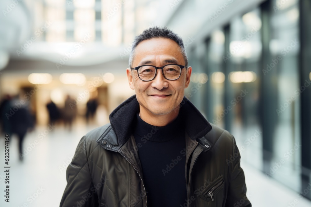 Portrait of smiling asian man with eyeglasses in shopping mall Portrait of smiling asian man with eyeglasses in shopping mall